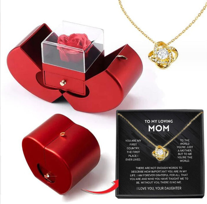 Fashion Jewelry Box Red Apple Christmas Gift Necklace Eternal Rose For Girl Mother's Day Valentine's Day Gifts With Artificial Flower Rose Flower Jewelry Box Jewelry & Accessories