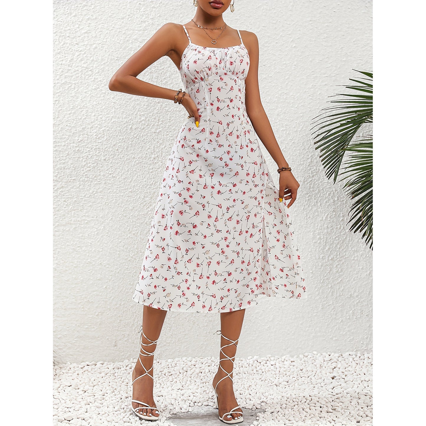 New Polka Dot Print Suspender Dress Summer Sexy Split Long Dresses For Women's Garments Apparel / Clothing