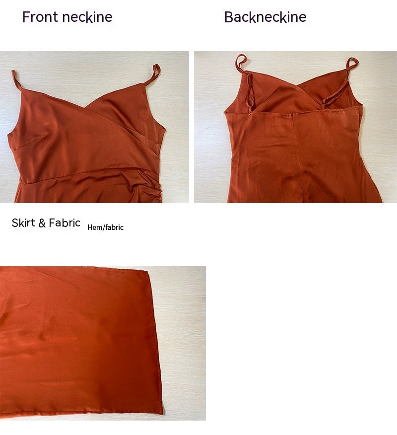 Spaghetti Straps Sleeveless Slit Slim-fitting Dress Women's Garments Apparel / Clothing