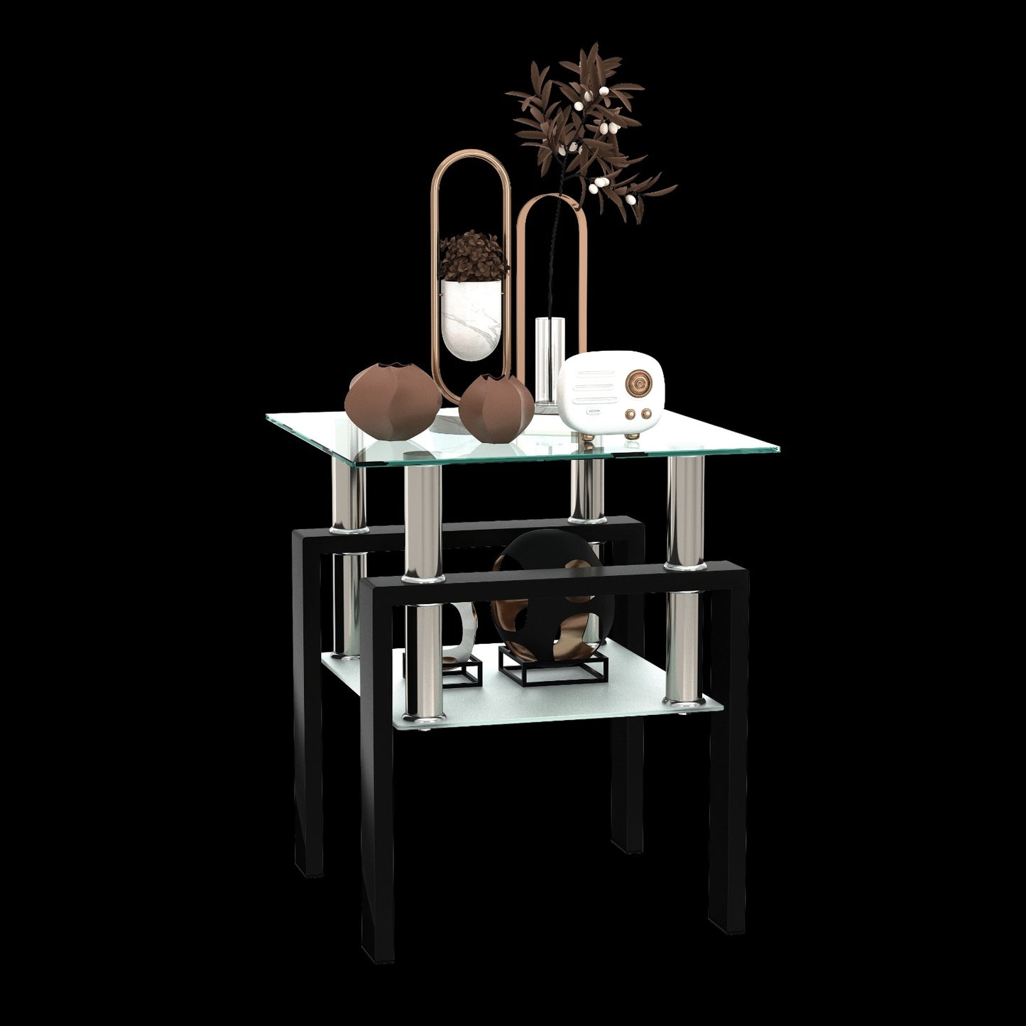 1-Piece Modern Tempered Glass Tea Coffee Table, Square For Living Room Furniture