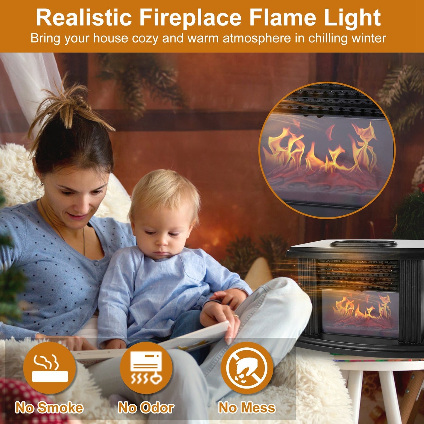 1Pc Electric Fireplace Heater 800W Artificial Flame Stove Heater With Accurate Digital Thermostat Timer Setting Remote Control Overheating Protection For Office Bedroom Appliances Home Essentials