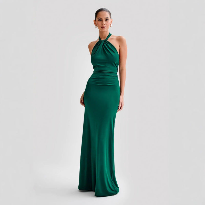 Ins Bodycon Halter Dress Sexy Backless Slim Fit Waist Slimming Maxi Dresses Prom Party Club Clothing For Women's Garments Apparel / Clothing