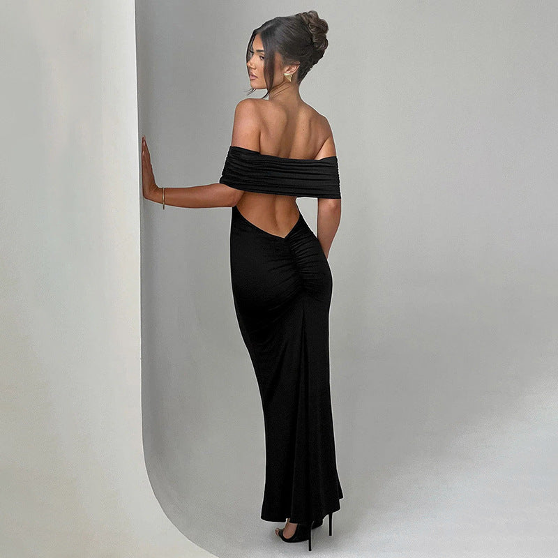 Socialite Style Elegant Sexy Backless Off-shoulder Dress Women's Garments Apparel / Clothing