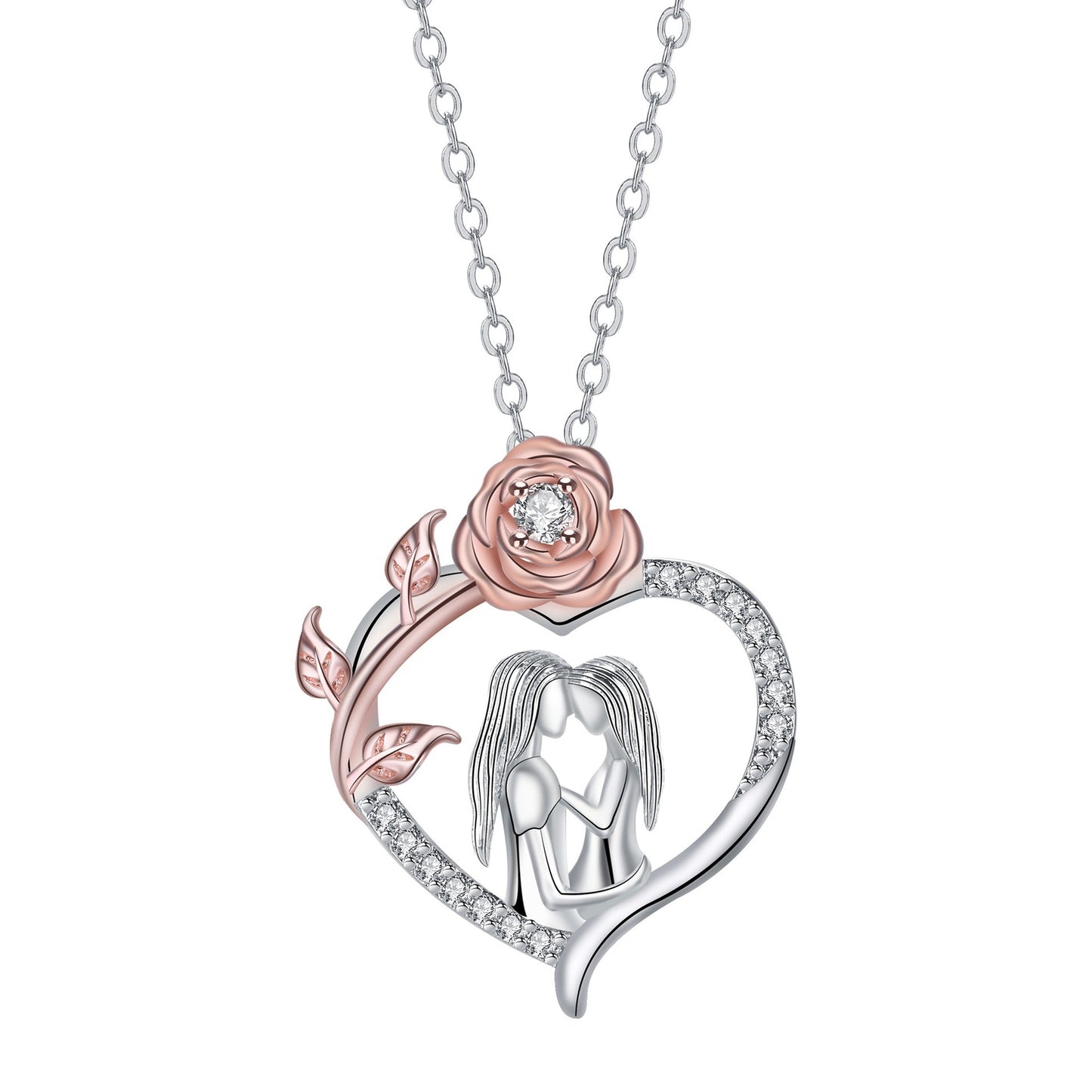 European And American Fashion Minority Design Heart-shaped Rose Pendant Mother And Daughter Necklace Female Jewelry/Accessories