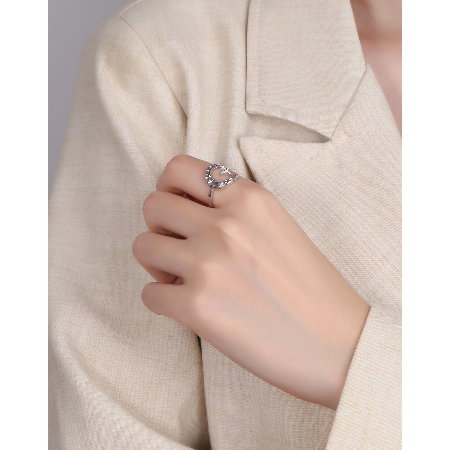 Small Design Sense, Simple Temperament, Folds, Star And Moon Exquisite Ring /Jewelry & Accessories