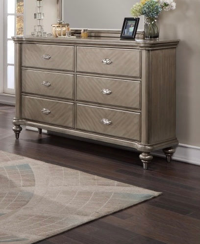 Luxury Antique Silver Champagne Finish Dresser W Mirror Storage Space Drawers Bedroom Furniture
