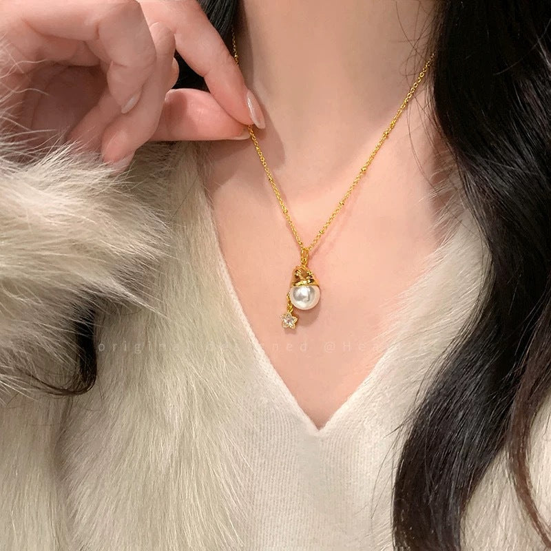 Romantic Pearl Christmas Hat XINGX Necklace Special-interest Design Exquisite Retro Affordable Luxury Clavicle Chain Jewelry/Accessories