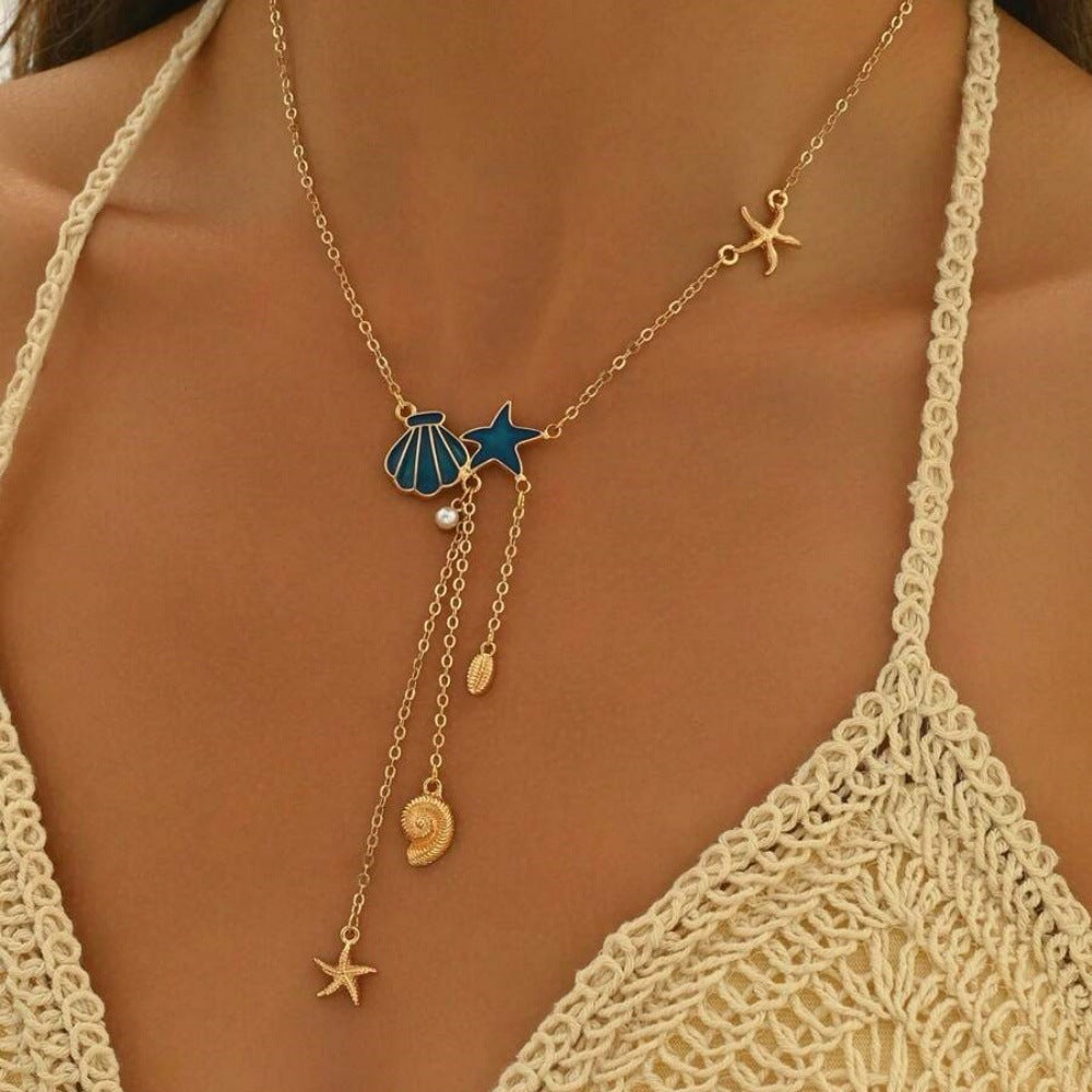 Creative Ocean Style Starfish And Shell Pendant Necklace Simple Jewelry & Accessories