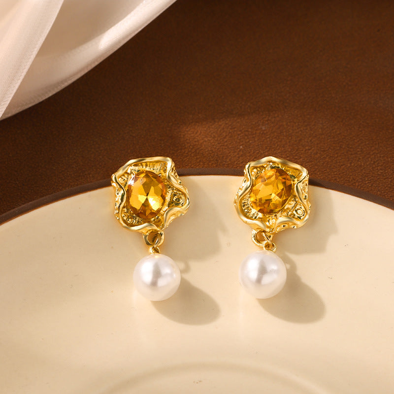 French Vintage Crumpled Flower Pearl Earrings Jewelry/Accessories