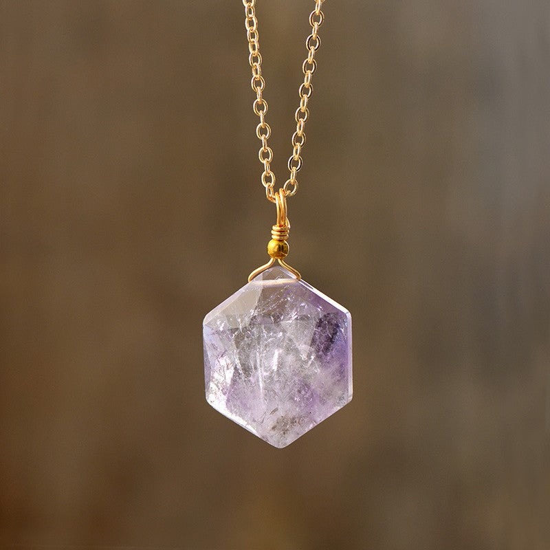 Natural Stone Hexagonal Crystal Simplicity Fashion Necklace Jewelry/Accessories