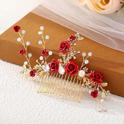 Bridal Red Flower Hair Comb Wedding Jewelry/Accessories