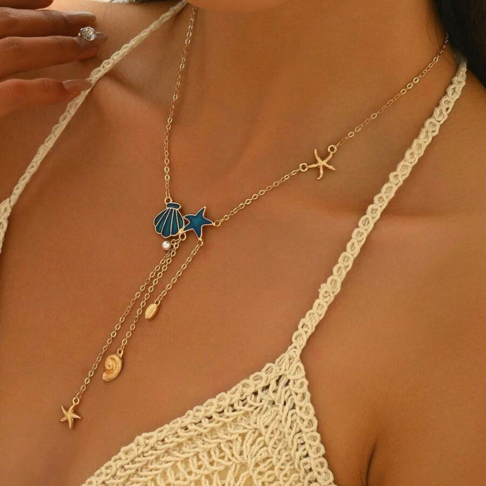 Creative Ocean Style Starfish And Shell Pendant Necklace Simple Jewelry & Accessories
