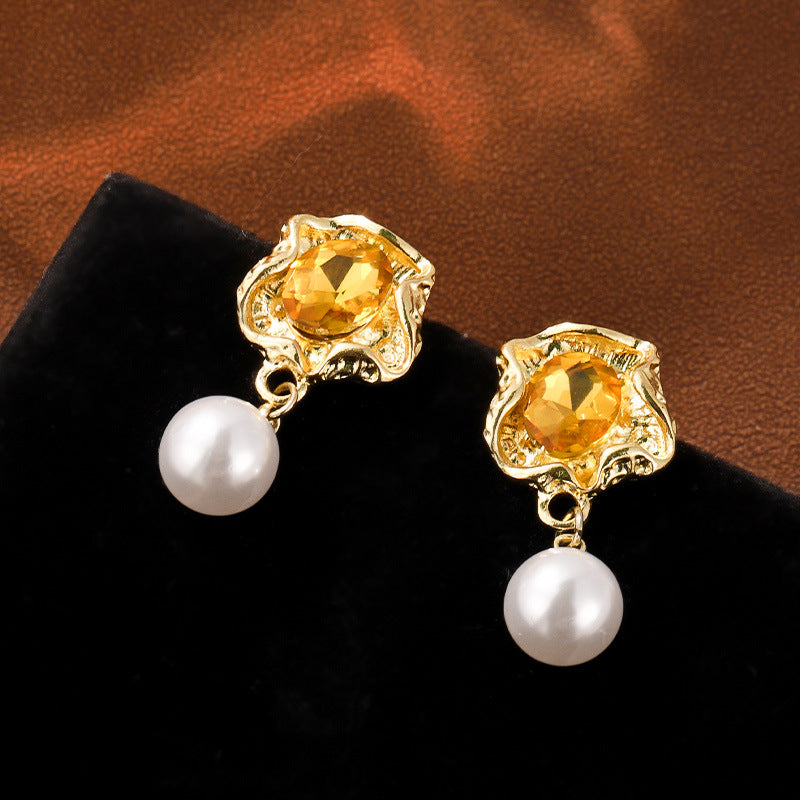French Vintage Crumpled Flower Pearl Earrings Jewelry/Accessories
