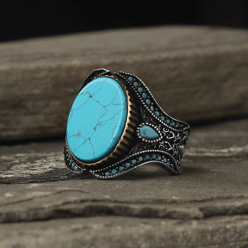 Men's Round Fashion Simple Turquoise Exquisite Rings/Jewelry & Accessories