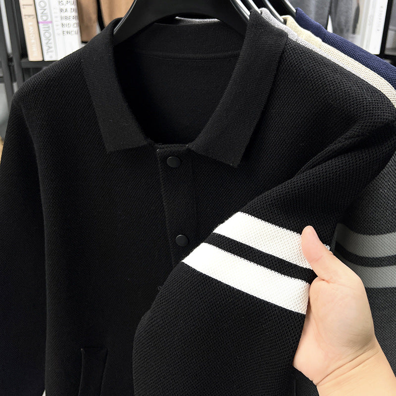 Knitted Cardigan Lapel Korean Slim Men's Jacket Men's Attire Apparel / Clothing