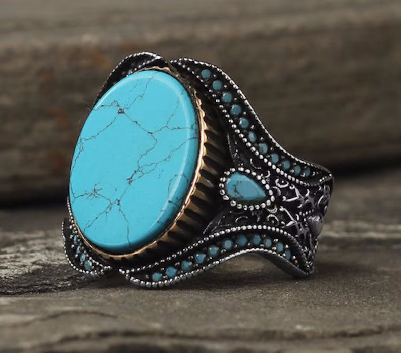 Men's Round Fashion Simple Turquoise Exquisite Rings/Jewelry & Accessories
