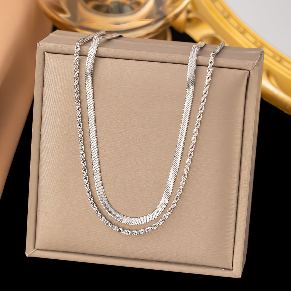 Blade Chain Chain Like Flat Snake Hemp Flowers Chain Double-layer Necklace Fashion Jewelry/Accessories