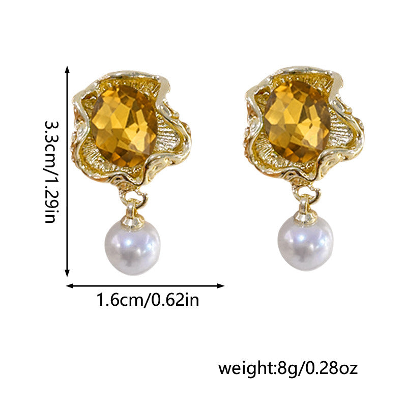 French Vintage Crumpled Flower Pearl Earrings Jewelry/Accessories