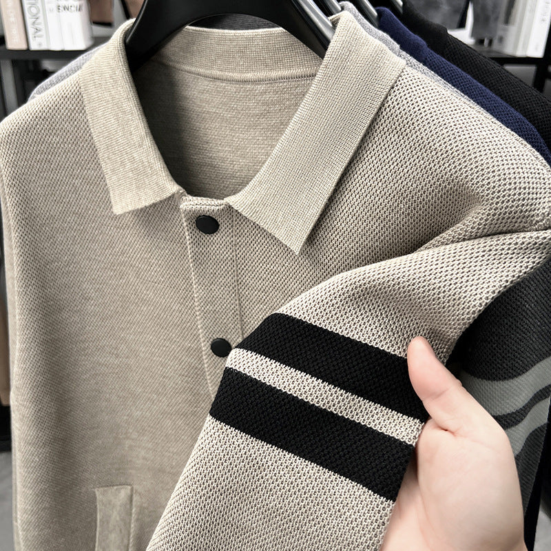 Knitted Cardigan Lapel Korean Slim Men's Jacket Men's Attire Apparel / Clothing