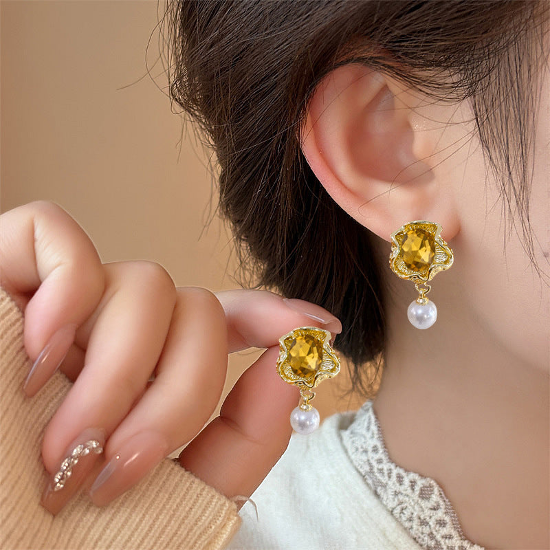 French Vintage Crumpled Flower Pearl Earrings Jewelry/Accessories