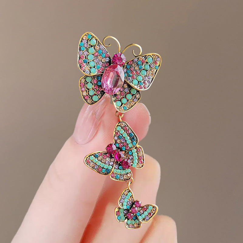 Women's Retro Diamonds Three Enamel Butterfly Brooch Jewelry/Accessories