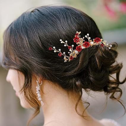 Bridal Red Flower Hair Comb Wedding Jewelry/Accessories