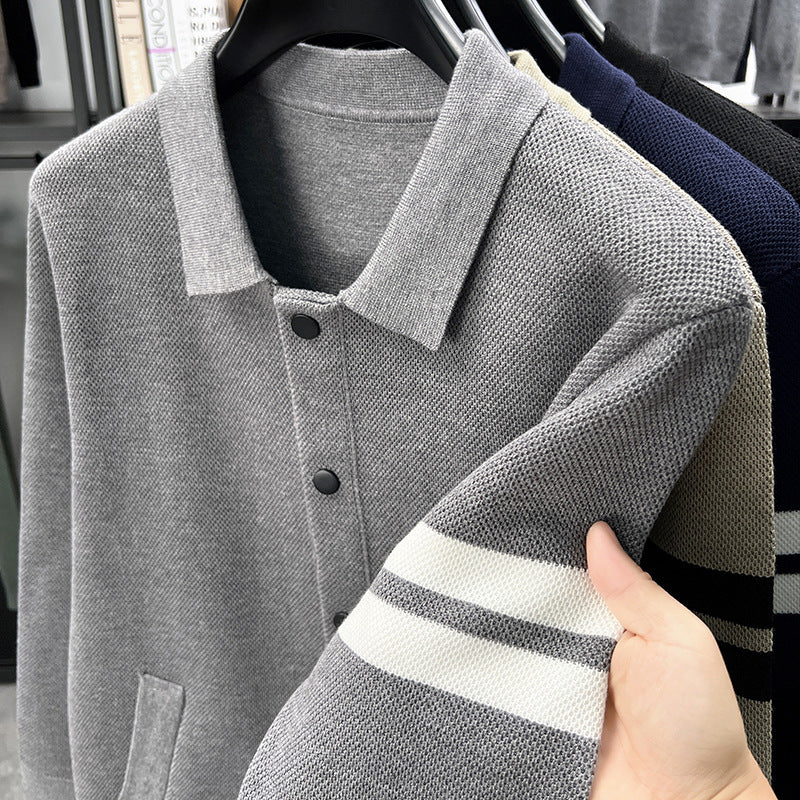 Knitted Cardigan Lapel Korean Slim Men's Jacket Men's Attire Apparel / Clothing