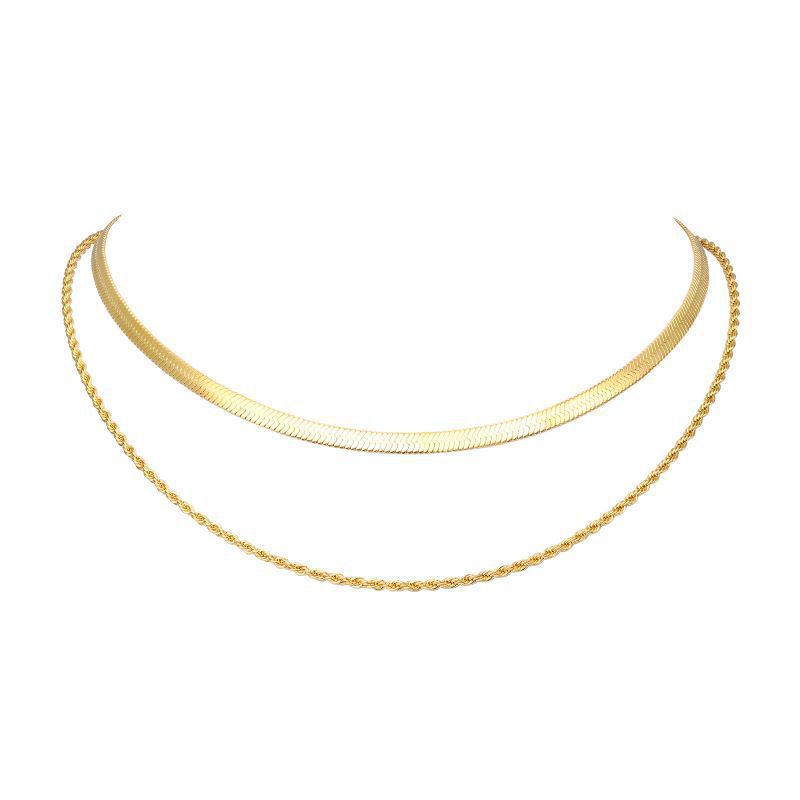 Blade Chain Chain Like Flat Snake Hemp Flowers Chain Double-layer Necklace Fashion Jewelry/Accessories