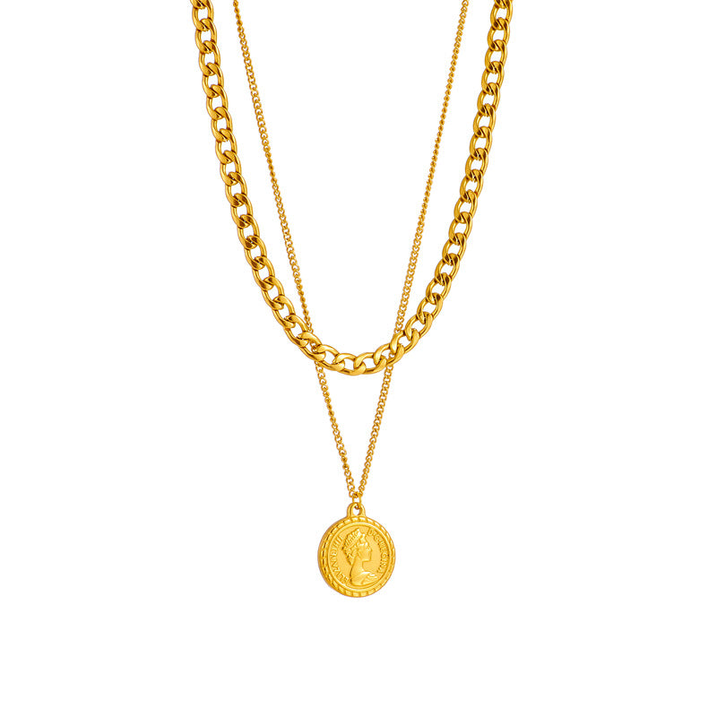 Collier avec pendentif en forme de pièce de monnaie géométrique pour femme, nouveau bijou ras du cou multicouche, cadeau tendance