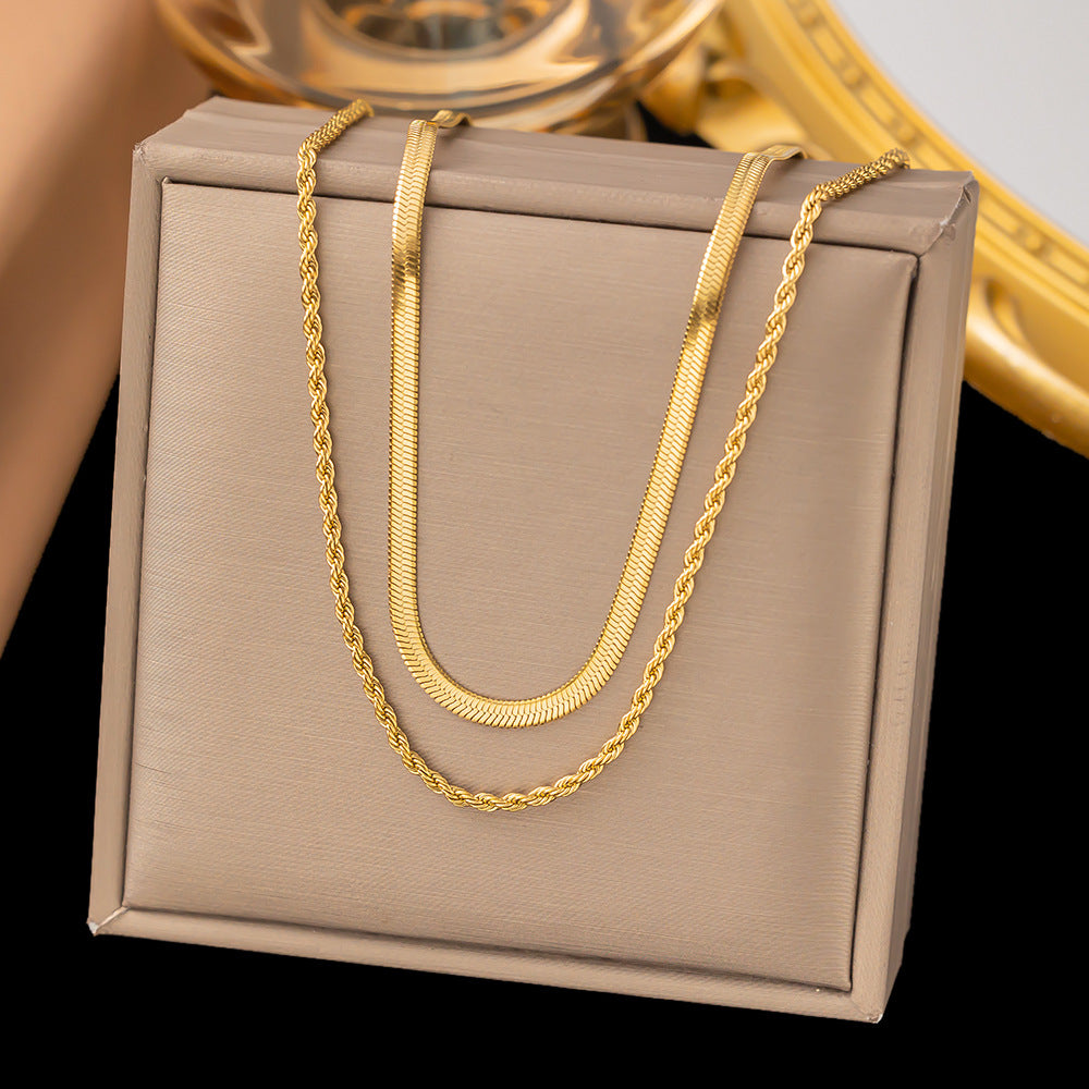 Blade Chain Chain Like Flat Snake Hemp Flowers Chain Double-layer Necklace Fashion Jewelry/Accessories