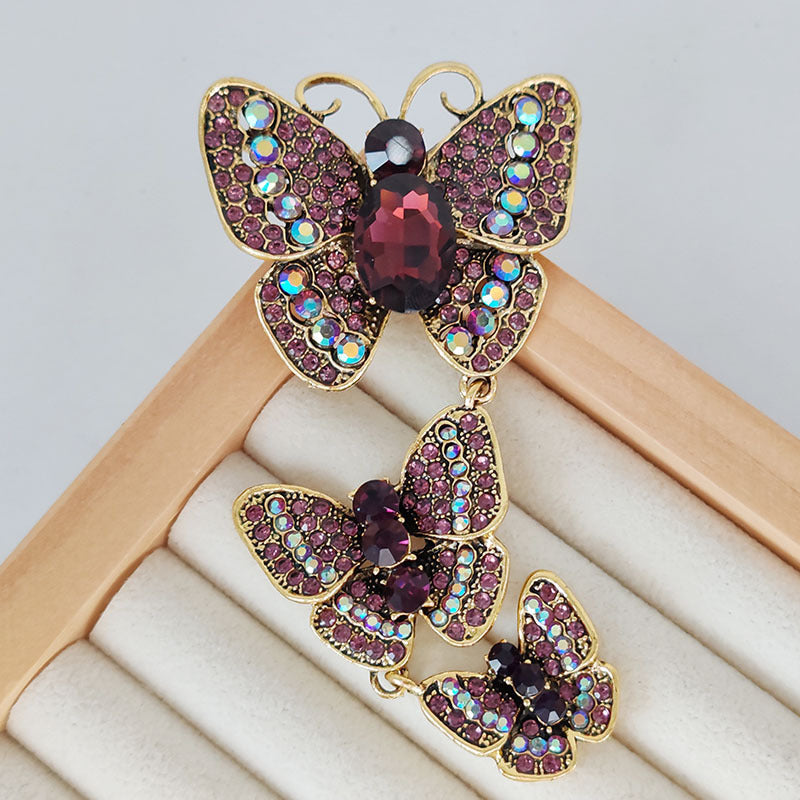 Women's Retro Diamonds Three Enamel Butterfly Brooch Jewelry/Accessories