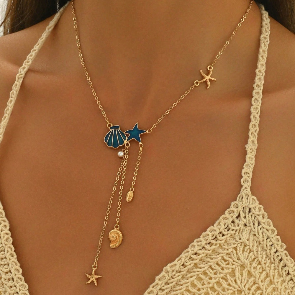 Creative Ocean Style Starfish And Shell Pendant Necklace Simple Jewelry & Accessories
