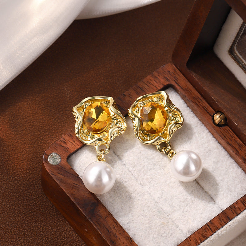 French Vintage Crumpled Flower Pearl Earrings Jewelry/Accessories
