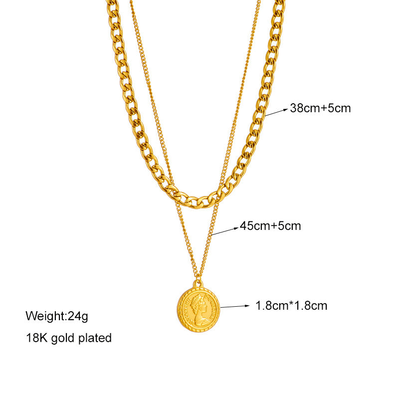Collier avec pendentif en forme de pièce de monnaie géométrique pour femme, nouveau bijou ras du cou multicouche, cadeau tendance