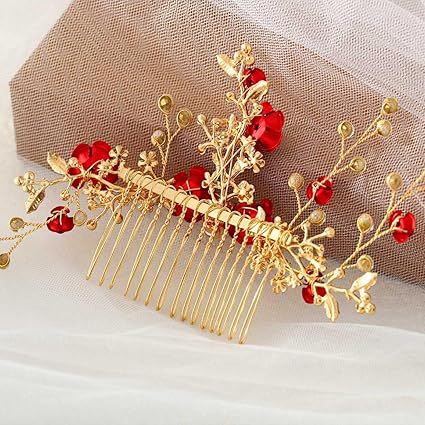 Bridal Red Flower Hair Comb Wedding Jewelry/Accessories