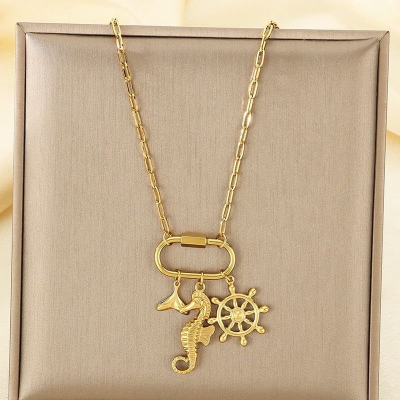 Fashion Personality Star Moon Color Artificial Glass Pearl Stainless Steel Necklace Jewelry/Accessories