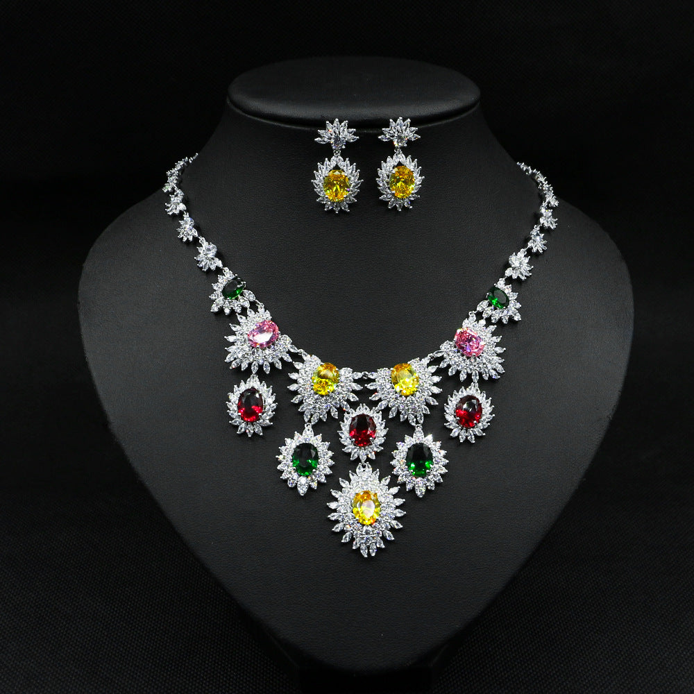 Jewelry Colorful Zircon Earrings Necklace Set Bridal Wedding Jewelry/Accessories