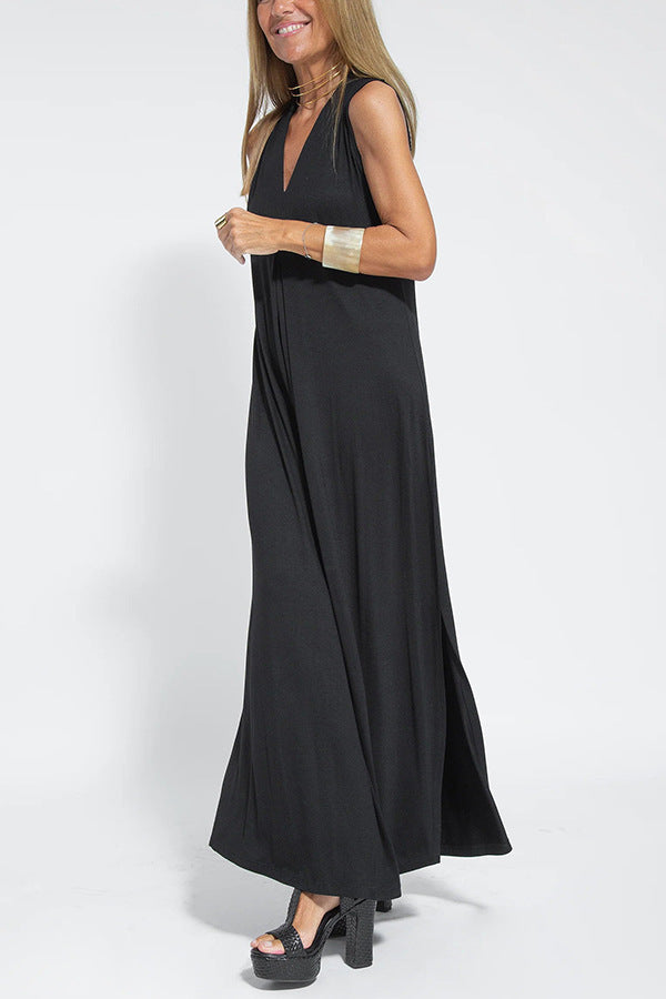 New Solid Color V-neck Sleeveless Dress Long Cardigan Jacket Suit For Women's Garments Apparel / Clothing