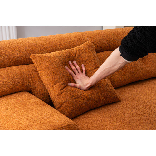 LY-029 ORANGE COMPRESSION SOFA 4-seater Combined Sofa, Wood Grain Chenille Fabric, Full Sponge Compression Sofa,combined Sofa With 2 Pillows For Living Home Furniture Apartment Furniture