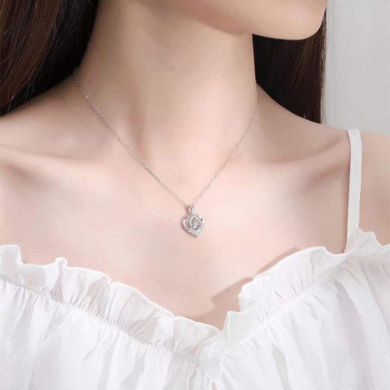 Collier en forme de cœur battant S925 pour femme, bijou de luxe avec strass, idéal pour la Saint-Valentin