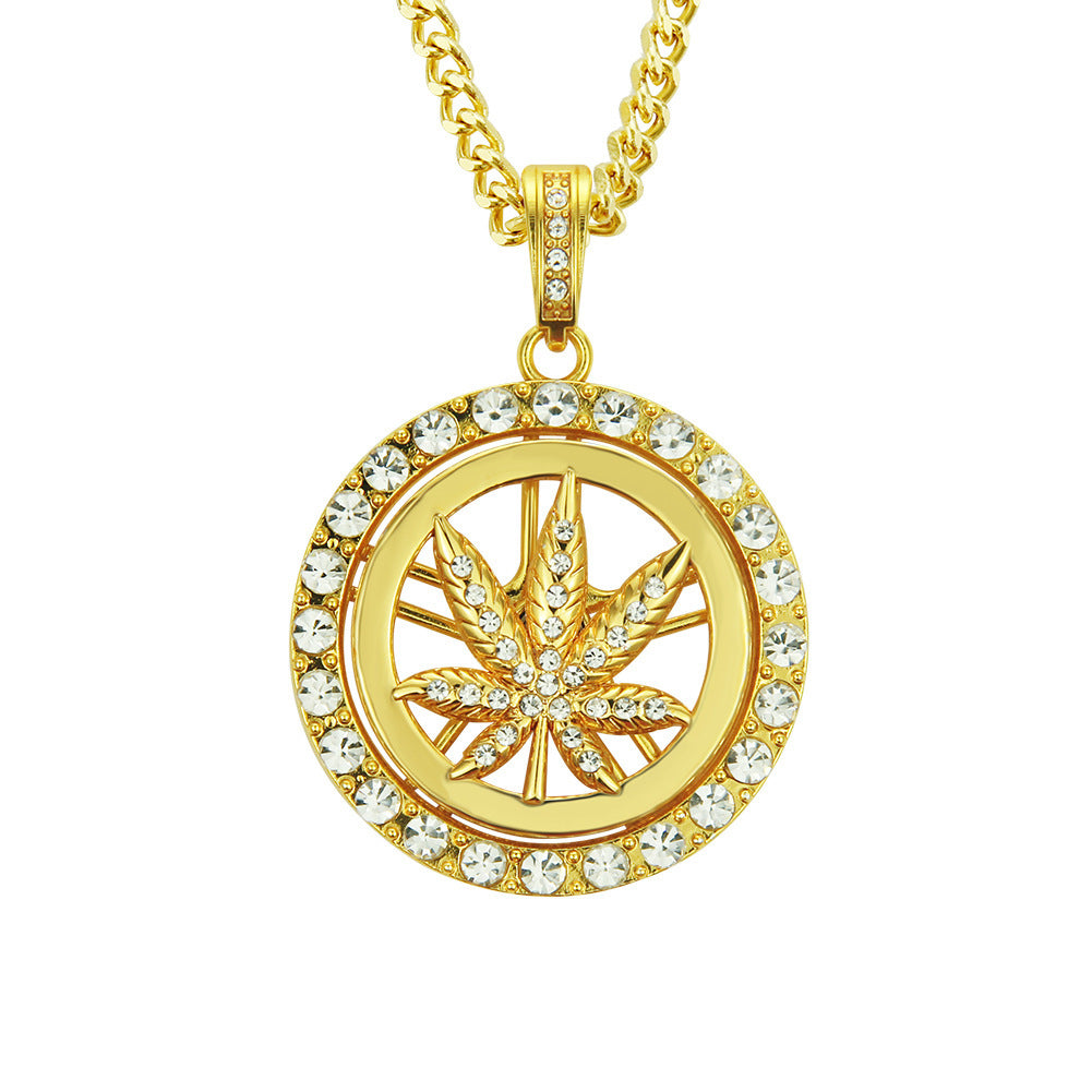 European Hip Hop Diamond Maple Leaf Turntable Necklace For Men Jewelry & Accessories