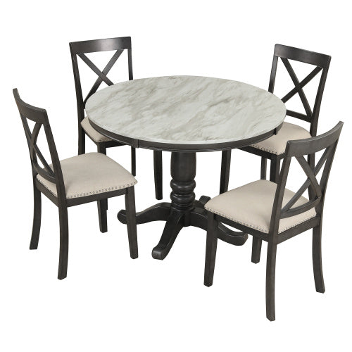 Orisfur. Ensemble table et chaises de salle à manger 5 pièces pour 4 personnes, table de cuisine en bois massif avec 4 chaises.