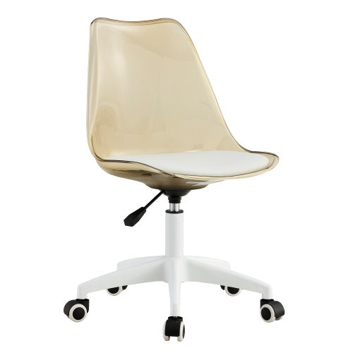 Modern Home Office Desk Chairs, Adjustable 360 Swivel Chair Engineering Plastic Armless Swivel Computer Chair With Wheels For Living Room, Bed Room Office Hotel Dining Room And Amber Brown