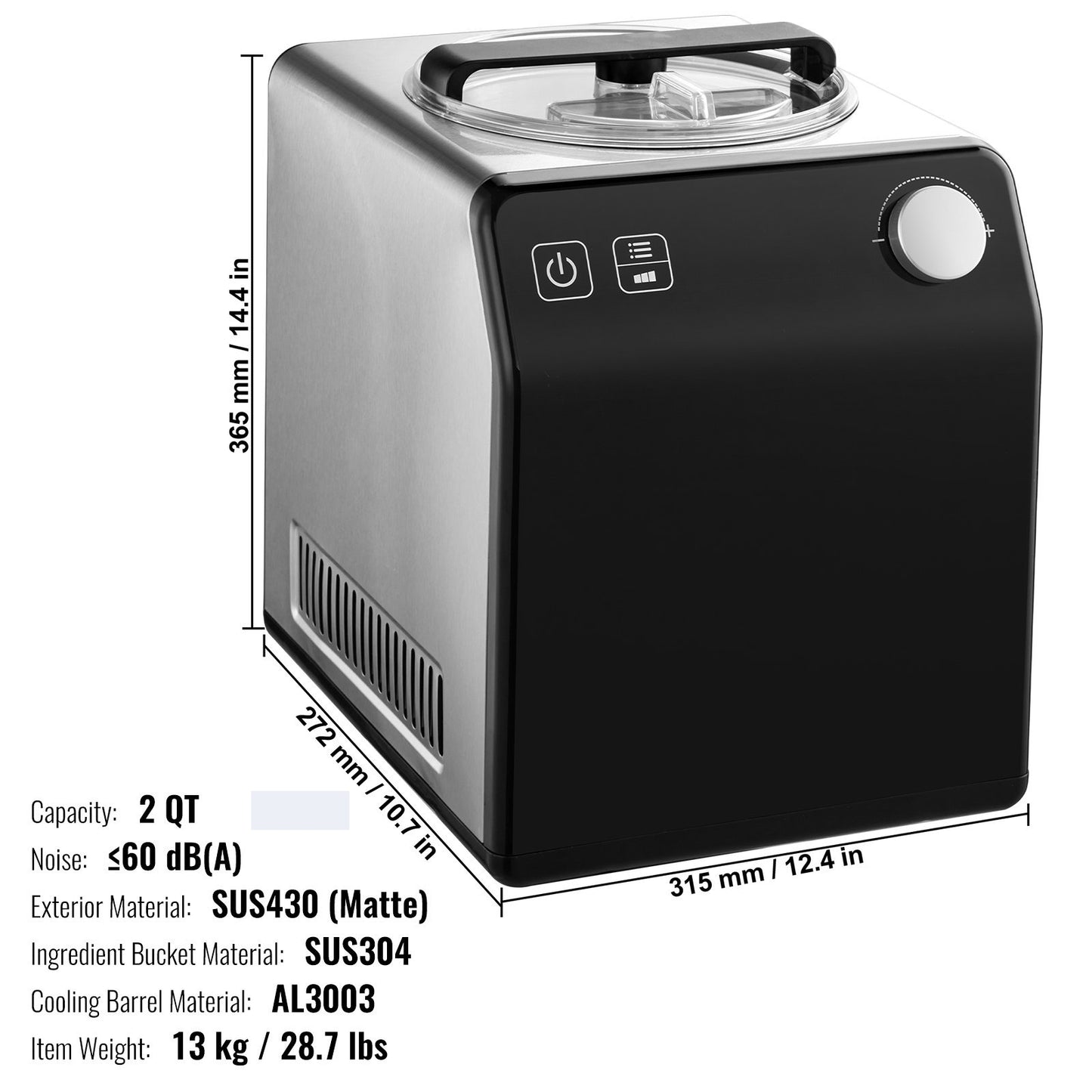 Upright Automatic Ice Cream Maker With Built-in Compressor, 2 Quart No Pre-freezing Fruit Yogurt Machine, Stainless Steel Electric Sorbet Maker, 4 Modes Gelato Maker With Digital Display Timer Home Essentials