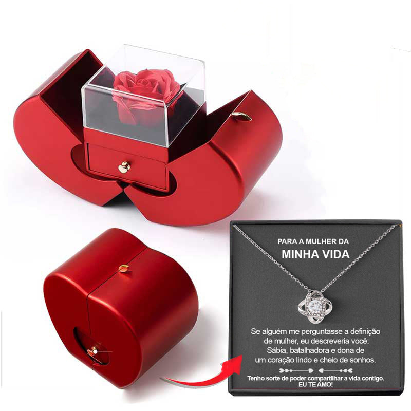 Fashion Jewelry Box Red Apple Christmas Gift Necklace Eternal Rose For Girl Mother's Day Valentine's Day Gifts With Artificial Flower Rose Flower Jewelry Box Jewelry & Accessories