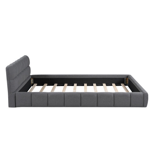 Double Bed With Soft Linen Backrest Furniture