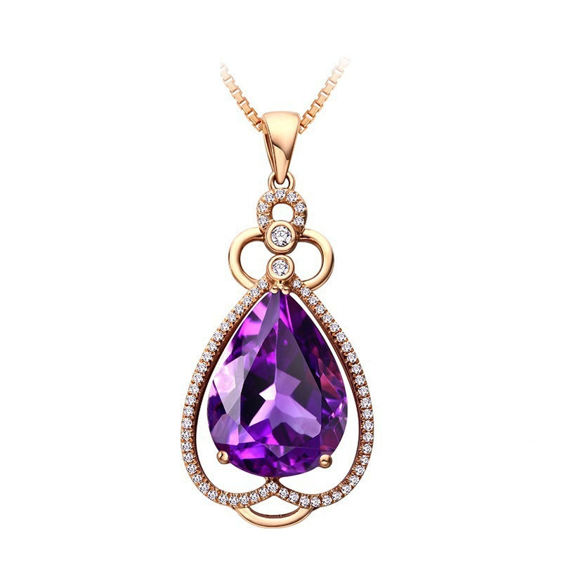 Quality Ear Hook Purple Gemstone Diamond Ring Rose Gold Collarbone Necklace Set Jewelry/Accessories