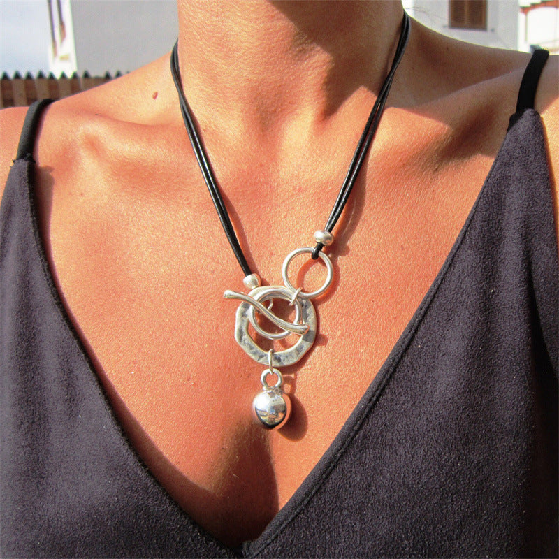 Bohemian Ring Leather Necklace OT Buckle Drop Jewelry/Accessories