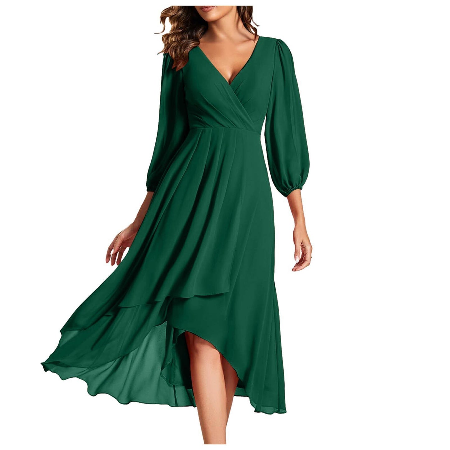 Women's V-neck Long-sleeved Dress Loose Party Evening Dress Women's Garments Apparel / Clothing