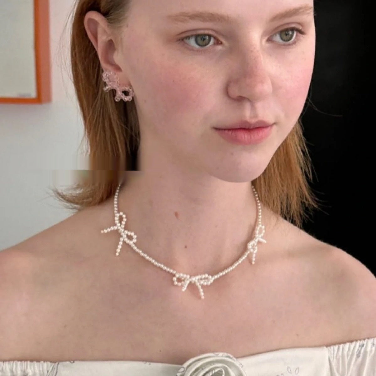 Sweet Bow Pearl Necklace Women's Simple Design Clavicle Chain Jewelry & Accessories